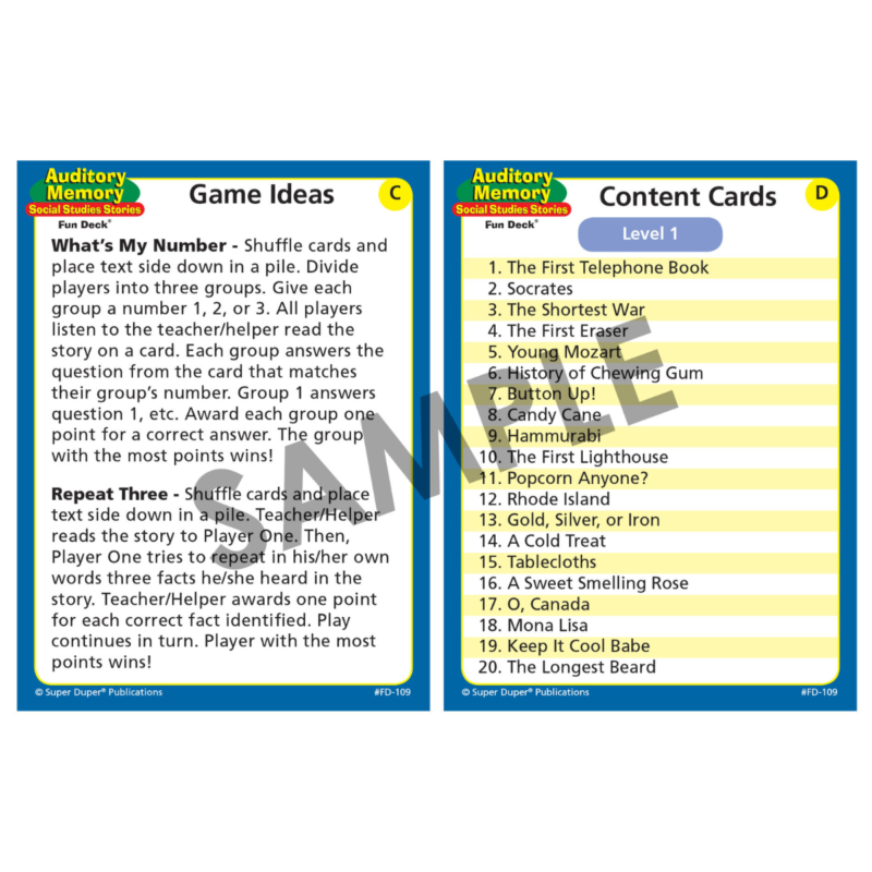 Auditory Memory Social Studies Stories Fun Deck® - Image 3